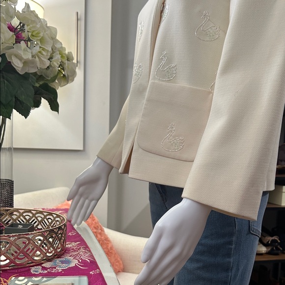 Ochirly Jackets & Blazers - ELEGANT,  Women's Cream blazer with gorgeous handmade detailed SWANS in front.